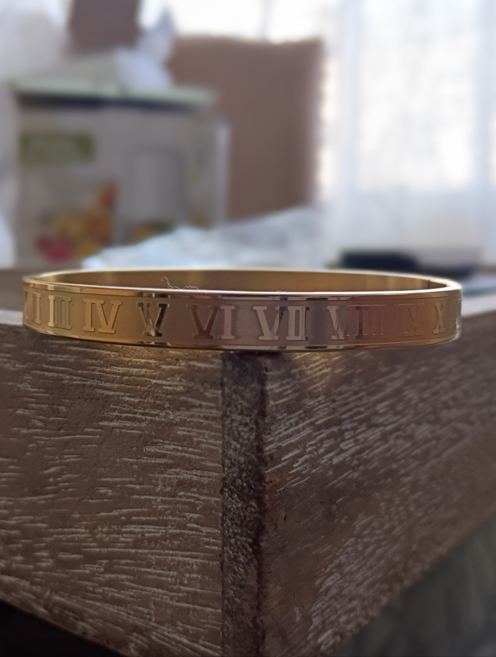 Gold Roman Numeral Bangle Bracelet